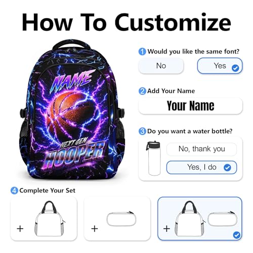 Kids School Backpack, Basketball Back Pack for Boys Teens Team Players - 17 Inch Lightning Sport Bookbag for Primary, Large Capacity School Supplies - color: Purple
