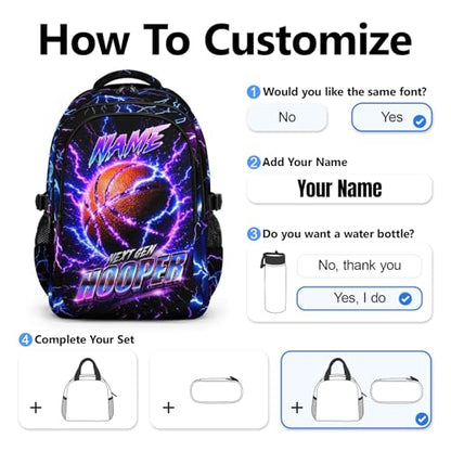 Kids School Backpack, Basketball Back Pack for Boys Teens Team Players - 17 Inch Lightning Sport Bookbag for Primary, Large Capacity School Supplies - color: Purple