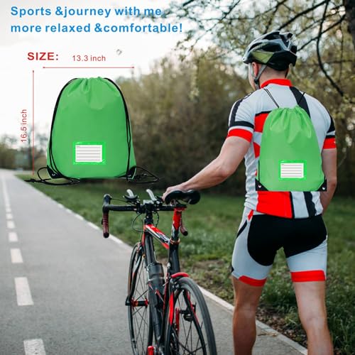 Drawstring Backpack Bulk 20 Pcs Draw String Bags DIY Gym Sports Traveling Yoga Cinch Bag Sackpack Drawstring Memo Card (green) - color: Green