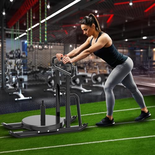 Dolibest Weight Sled, Fitness Sled, Workout Sled for Fitness Strength Training and Speed Improvement, Push-Pull Prowler Training, Suitable for 1-2" Weight Plates, Black - color: Black Height-adjustable Push-Pull Sled