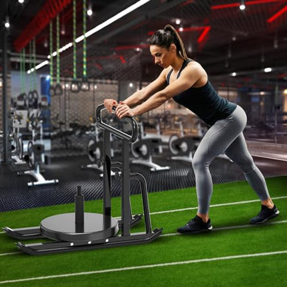 Dolibest Weight Sled, Fitness Sled, Workout Sled for Fitness Strength Training and Speed Improvement, Push-Pull Prowler Training, Suitable for 1-2" Weight Plates, Black - color: Black Height-adjustable Push-Pull Sled