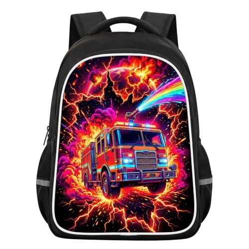 Fire Truck Backpack for Boys Kids, 3D Reflective Firefighter School Bag, Durable 600D Polyester Bookbag with Dual Zippers for School & Outdoor Use, 17 Inch - color: Fire Truck