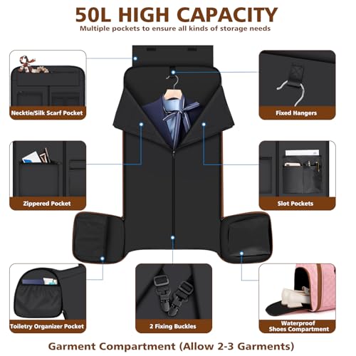 Convertible Garment Bags for Travel - Carry on Garment Duffle Bag with Backpack Straps for Men Women, 4 in 1 Large Travel Duffel Bags with Shoes Compartment Hanging Suit Dress Weekender Bag 3pcs Set - color: B-Pink