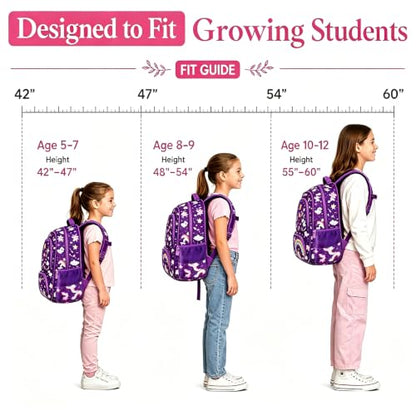 MYGOO Girls School Backpack Doubleday Dream Purple Bookbag for Elementary Middle School Ages 5-12, 17 inch Large Capacity 24L Kids Student Travel Bags - color: Doubleday Dream Purple