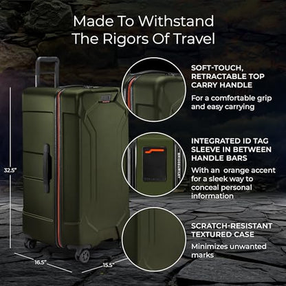 Briggs & Riley 32 Inch Extra Large Trunk Checked Luggage - Maximum Capacity Hard Shell Heavy Duty Travel Suitcase with 360-Degree Spinner Wheels - TSA Lock - Torq Collection - Hunter Green - color: Hunter, size: 32"