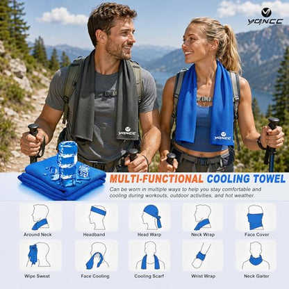 YQXCC 4 Pack Cooling Towels (47"x12"), Ice Cool Neck Towel, Soft Breathable Microfiber for Yoga, Golf, Gym, Running, Camping & Hot Weather - color: Dark Gray*2/ Dark Blue*2