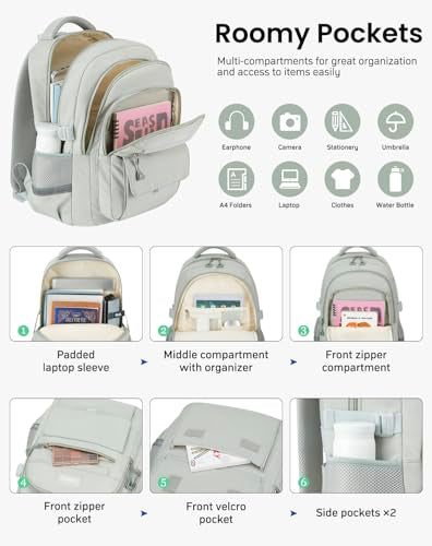 Teen Girls School Backpack, Aesthetic Bookbag Laptop Backpack for Kids Elementary Middle High School College Women Students Mochilas Niñas, Green - color: Green, size: 15.6in