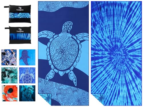 Yongoes 2 Pack Microfiber Lightweight Thin Beach Towel Sand Free Quick Dry Super Absorbent Large Towels for Swimming Pool Yoga Gym Travel Vacation Beach Accessories Essentials - color: 2 Pack Blue Turtle Tiedye