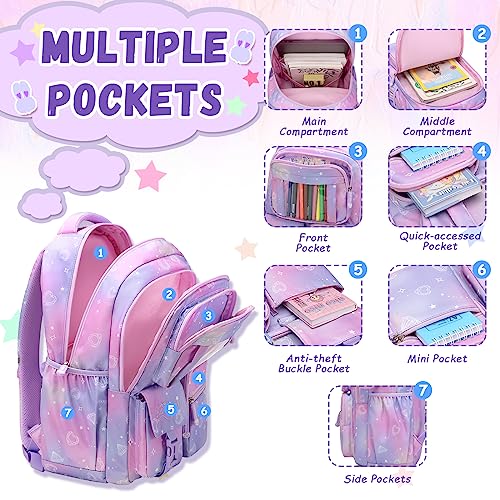 PIG PIG GIRL Kids Backpack for Girls - School Bags for Middle School Students - Book Bag for Elementary Primary - Kawaii Ita Backpack - Purple - color: Purple