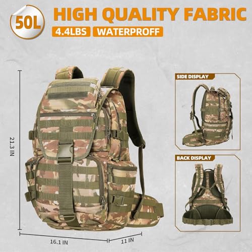 50L Military Tactical Backpack 3 Day Assault Pack Molle Daypack Hiking Backpack for Men and Women - color: Tie-dye