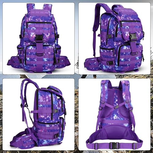 50L Military Tactical Backpack Hiking Waterproof Backpack Large Military Pack 3 Day Assault Pack Molle Bag Rucksack - color: Purplecamo