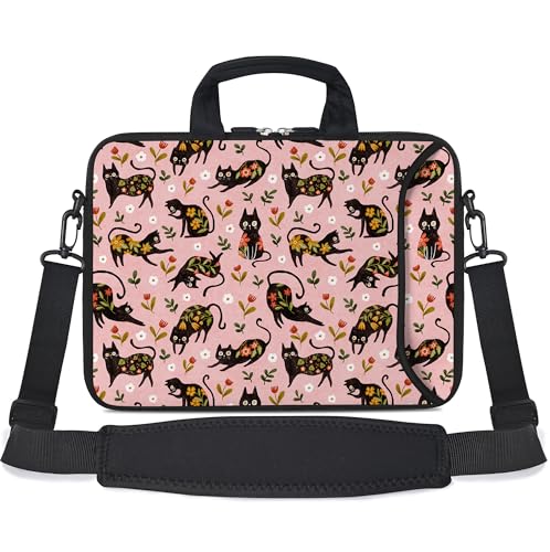 RICHEN 17 inch Laptop Shoulder Bag Carrying Case with Handle Fits 15.6/16/17/17.3/17.4 inch Laptop Notebook (Flowers Cats, 16-17.3 inch) - color: Flowers Cats