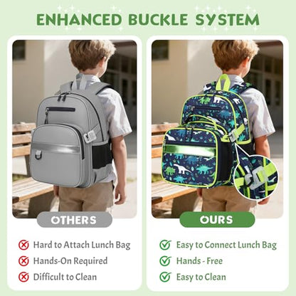 3PCS Boys Backpack Ages 5-8 with Lunch Bag & Pencil Case, Toddler School Backpack for Kids Boys - 15inch Backpack Boy Bookbag for Preschool Kindergarten Elementary School - color: Dinosaur