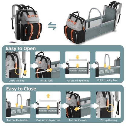 ISMGN Diaper Bag Backpack with Changing Station, Large Diaper Bag, Baby Bag, Multifunctional Diaper Bag, GreyBlack - color: Modern Greyblack