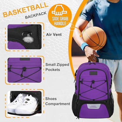 Goloni Soccer Backpack,Basketball Backpack with Ball Compartment & Shoe Compartment,Backpack for Basketball,Soccer - color: Purple