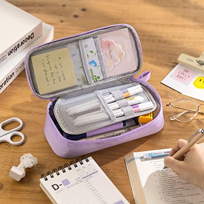 CICIMELON Durable Pen Pencil Case Big Storage Pen Pouch Bag for School Supplies Office College Teen Girls Adults, Purple - color: purple