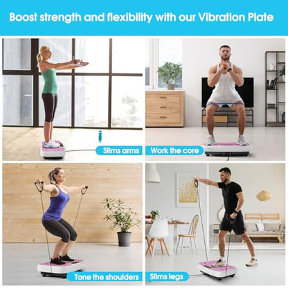 SoftGym Waver Vibration Plate Exercise Machine for Lymphatic Drainage Weight Loss,120 Speed Levels Vibrating Platform with Resistance Bands,Full-Body Workout Equipment for Muscle Activation - style: Slim- Pink