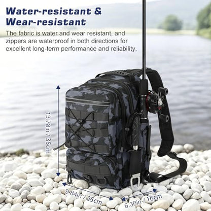 MoKo Fishing Backpack Sling Bag with Rod & Gear Holder, Nylon Waterproof Fishing Tackle Storage Bag for Fishing - color: Gray Camouflage