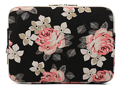 KAYOND Black Rose Patten Canvas Water-Resistant 13.3 Inch Laptop Sleeve - size: 13-13.3Inch
