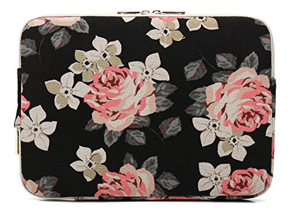 KAYOND Black Rose Patten Canvas Water-Resistant 13.3 Inch Laptop Sleeve - size: 13-13.3Inch