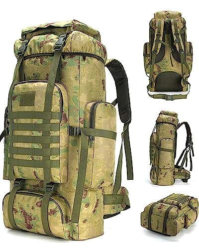 King'sGuard 70L Camping Hiking Backpack for Men Women Large Military Tactical Backpack Molle Rucksack Backpack for Outdoor - color: Ruin Green