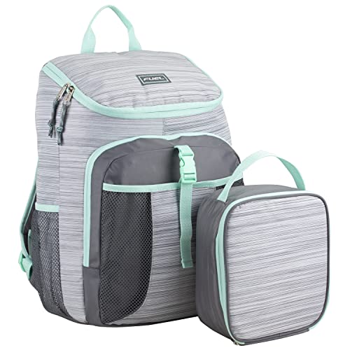 FUEL Top Loader Backpack with Lunch Box Combo – 18” Two Compartment Water Resistant Durable Adjustable Straps with Side Water Bottle Pockets 2 in 1 Set – Slate Grey - color: Slate Grey