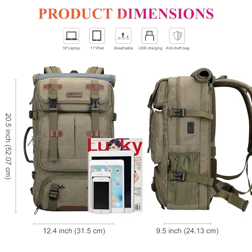 WITZMAN Travel Backpack for Men 40L Large Carry-on Airline Approved Convertible 3 in 1 laptop Bags Fit 16 inch(A8013 Army Green) - color: Army Green