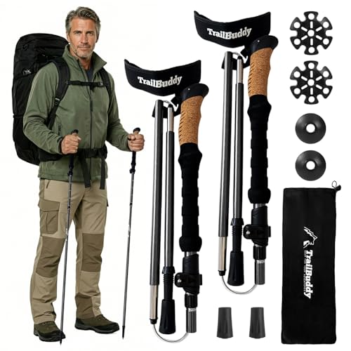 TrailBuddy Trekking Poles – Lightweight 7075 Aluminum Hiking Poles for Women, Men & Seniors – Collapsible Walking Sticks for Travel, Trails & Balance - color: Black Raven, size: Foldable