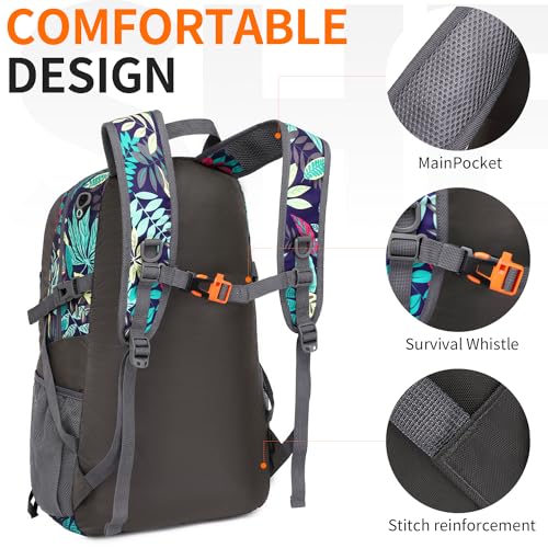 40L Hiking Backpack Lightweight Daypack Waterproof Travel Camping Backpack for Men Women Sport Packable - color: A2-blue Leaf