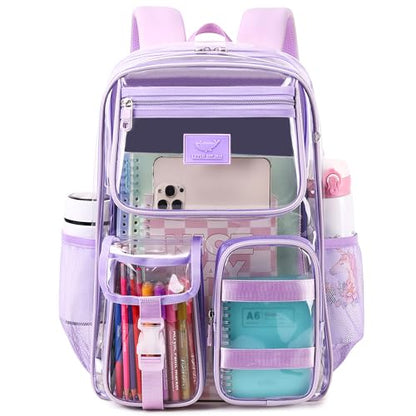 LXYGD Clear Backpack for School Stadium Approved Transparent Heavy Duty See Through College Bookbag Travel Work Daypack Security for Teens Girls Women Students (Purple) - color: Purple