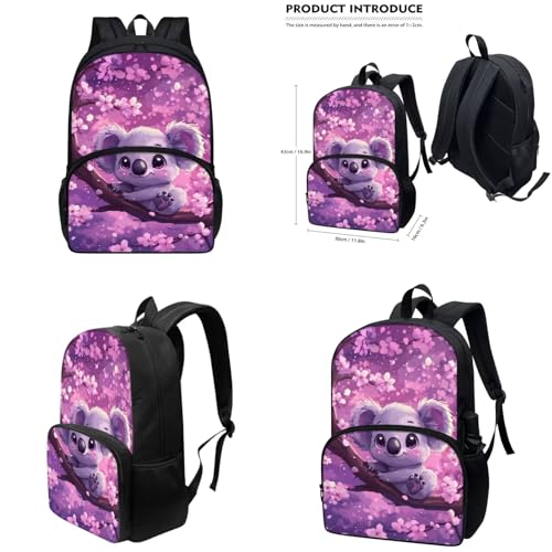 Cherry Blossom Koala Backpack for Girls Kids Backpack with Lunch Box Water Bottle Bag and Soft Pencil Pouch 4Pcs Set 17" Bookbag with Large Front Pocket for School Sturdy Elementary School Bag - color: Cherry Blossom Koala