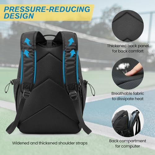 G4Free Pickleball Bag Pickleball Backpack for Women & Men School Backpack for Teens Bookbag for College Student with Fence Hook Laptop Compartment(Black) - color: Black