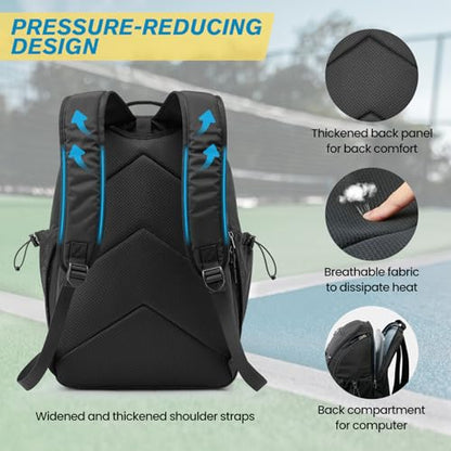 G4Free Pickleball Bag Pickleball Backpack for Women & Men School Backpack for Teens Bookbag for College Student with Fence Hook Laptop Compartment(Black) - color: Black