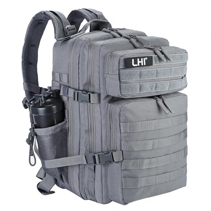 LHI Military Tactical Backpack for Men and Women 45L Army 3 Days Assault Pack Bag Large Rucksack with Molle System - Grey - color: Grey