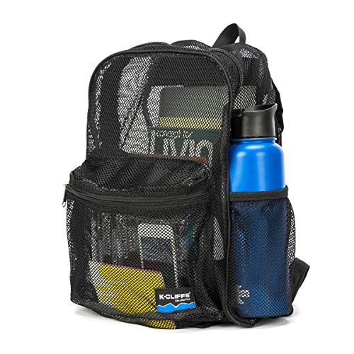 K-Cliffs Heavy Duty Mesh Backpack Quality Classic Student Net Bookbag Durable See Through Simple Netting Daypack Basic School Bag Black - color: Black