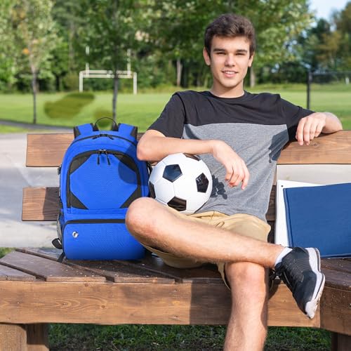 Soccer Backpack with Seperate Compartment, Water Resistant Sport Bags fit for Basketball, Volleyball, Football - color: Blue