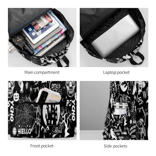 Gothic Bat Halloween Witchy Backpack School Bag Lightweight Bookbag Casual Daypack for Girls Boys Kids Women Men Travel Laptop 16 Inch - color: Halloween