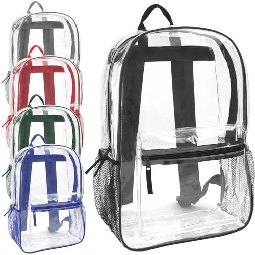 Trail maker Bulk Clear Backpacks Wholesale for School 24 Pack Clear Backpacks for Boys, Girls, School, Stadium, Travel (Assorted Colors Pack) - color: Assorted Colors Pack