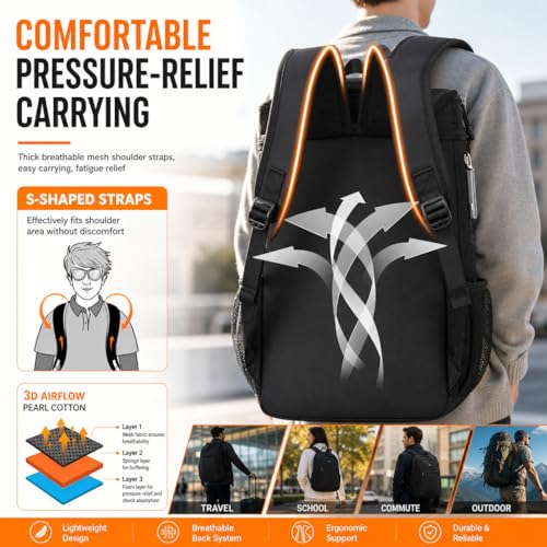25L Extra Large Tactical Cooler Backpack, Soft Lightweight Insulated Lunch Box for Men, 38 Can Leakproof Cooler Bag Keeps Hot Cold up to 20H for Camping, Hiking, Beach, Work, Black