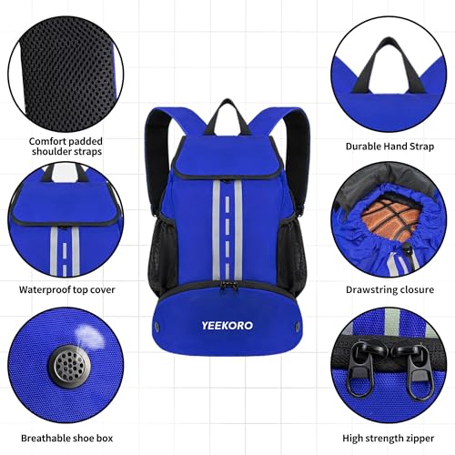 Soccer Backpack Multifunctional Sport Gym Bags with Dry-wet Separate & Shoe Compartment for Basketball Volleyball - color: Basic Model-Blue