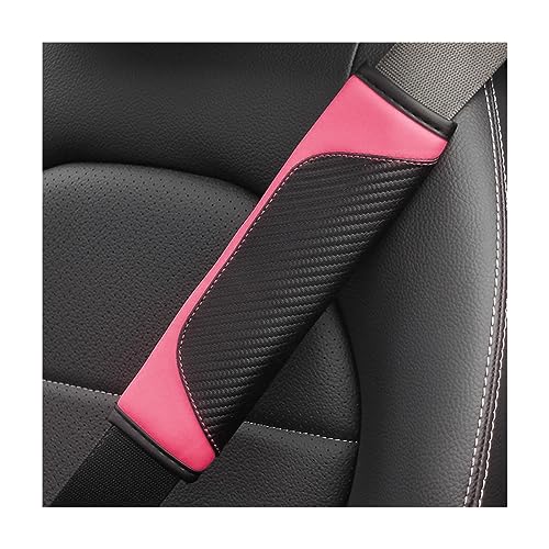 AUCELI 2PCS Car Seat Belt Cover, Carbon Fiber Seatbelt Shoulder Strap Covers, Breathable Leather Soft Harness Pad Protect Your Neck and Shoulder Compatible with Cars - color: Black/Pink