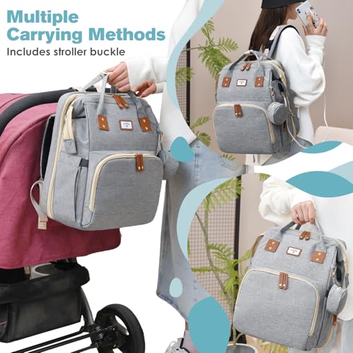 JSTPRO Diaper Bag Backpack, Large Waterproof Lightweight Diaper Bag with Changing Station, Insulated Pockets, USB Port & Stroller Straps, Travel Baby Bag for Mom and Dad, Baby Shower Gifts (Grey) - color: Grey