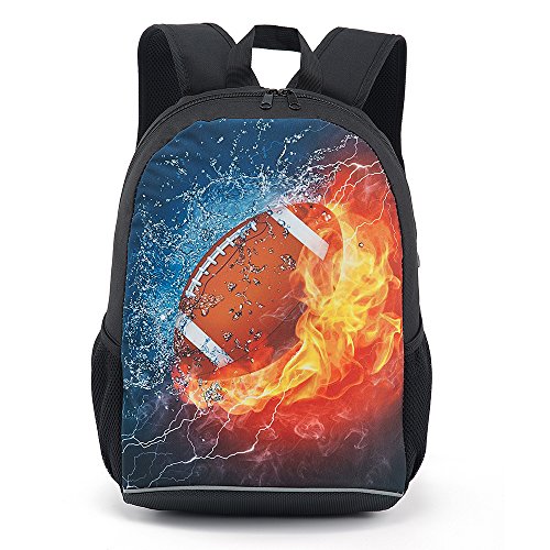 CAIWEI American Football Backpack School Bag (Burning Rugby 1) - color: Burning Rugby 1, size: 17.2*11.7*5.5 Inch
