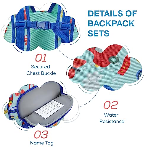 mommore Kids Backpack for Boys Girls 4-8 Kindergarten Elementary School Backpack with Lunch Box - 15” H Fit Folder - color: Light Blue-car, style: 3 Pcs