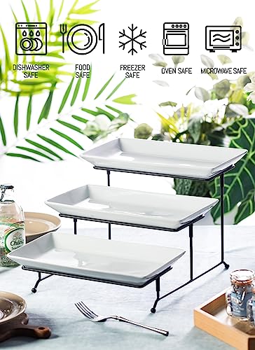 LYEOBOH Tiered Serving Stand and Platters Set, Large Tiered Tray Stand, 3 Tier Serving Tray with Collapsible Sturdier Rack, 12 Inches Tier Serving Platter for Party, Display, Dessert, and Cupcake - color: Black, style: 12inch Rectangle platter