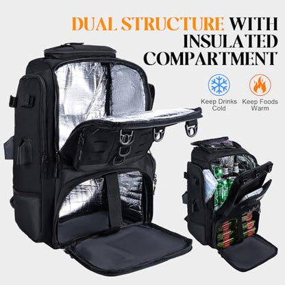 Goture 40L Fishing Tackle Backpack with Cooler Compartment Black, Water-Resistant Fishing Gear Bag & Rain Cover & 3600 Trays - color: Black, size: C - Includes 2 3600 trays with handles