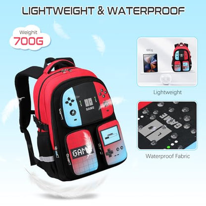 4PCS Gamer Backpack for Boys with Lunch Box & Insulated Bag(Red Black) - color: 2-red Black