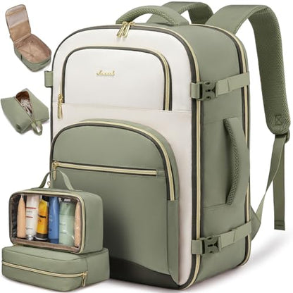LOVEVOOK Travel Essentials Carry on Backpack 40L Travels Backpack for Women,Waterproof TSA Personal Item Travels Bag Airline Flight Approved,Large Carry on Luggage Laptop Backpack with Packing Cubes - color: Bean Green - Light Yellow - Dark Olive Green, s