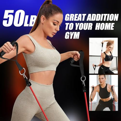 VEICK Resistance Bands, One Single Exercise Bands, Workout Bands Resistance Training for Home Workouts Fitness Pilates - color: Red(50LBS) + Handles