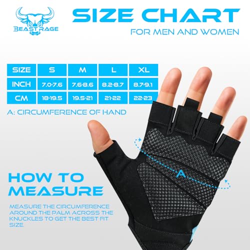 BEAST RAGE Fingerless Weight Lifting Gloves with Palm Protection Padding, Breathable Lightweight Gym Gloves for Men, Women, Weightlifting, Cycling, Exercise, Training Pull Up - color: Aqua, size: Large